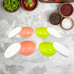 Multipurpose Small Round Plastic Bowl / Katori With Lid, Chutney Bowl (4 Pcs Set)