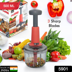 Mini hand press chopper, matte finish, with 3 blades
