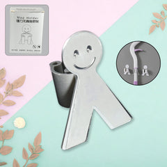 Smile Face Wall Mounted Brush and Broom Holder Seamless Mop Hook Organizer (1Pc)
