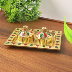 Rakasha Bandhan Special Puja Thali, Kumkum Thali Holder, Pooja Return Gift, Indian Housewarming Gifts, Brother / Bhai / Bhabhi / Sister / Family for Rakshabandhan, Diwali (Mix Design)