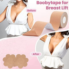 Boob Tape with Nipple Covers: Cotton, Breathable, Lift & Support (5m, 10 Pairs)
