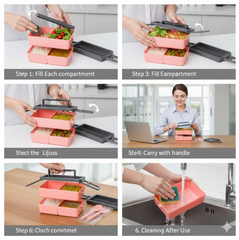 Plastic 2 Layer Leak Proof 3 Compartment Lunch Box for Office (1 Pc)