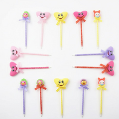 Cute Cartoon Shape & Heart Design Facy Writting Pen Attached Rattle | Ball Pen Smooth Writing For Wedding , Events & Multiuse Pen Best Pen l Use for Kids (12 Pcs Set Mix Design & Color)