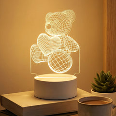 3D Teddy Bear LED Night Lamp – Soft LED Desk Light with Heart Design (1 Pc)