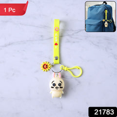 Cute cartoon bunny silicone keychain with decorative strap