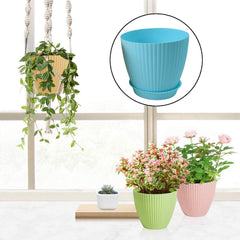 Round Plastic Flower Pot with Bottom Tray (5 Pcs Set / With Color Box)