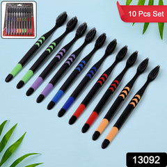 Soft Toothbrush with Plastic Round Box for Adults & Kids (Set of 10 Pcs)